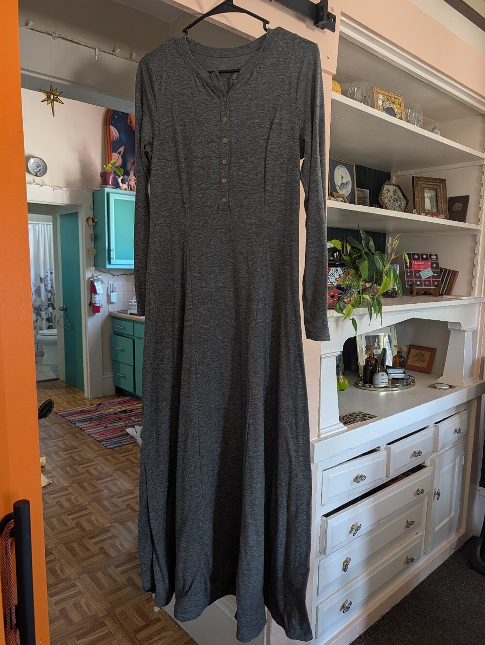 Henley Long Sleeve Flare Maxi Casual Dress